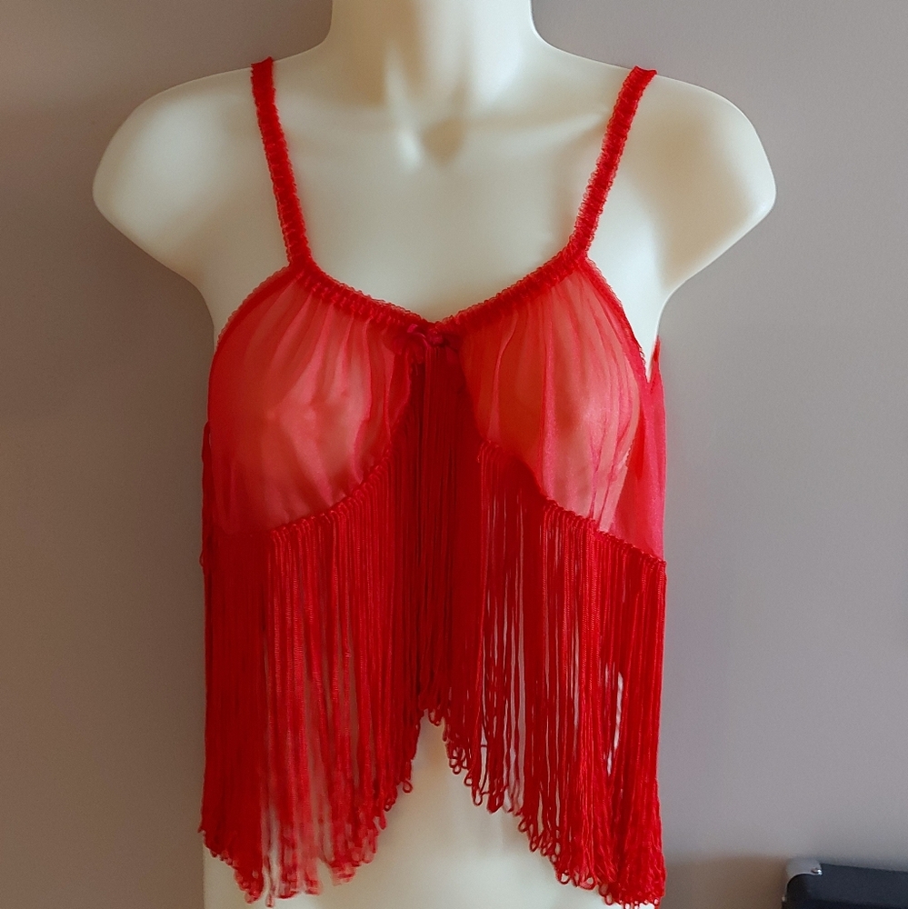 Vintage Red Fringe Crop Top